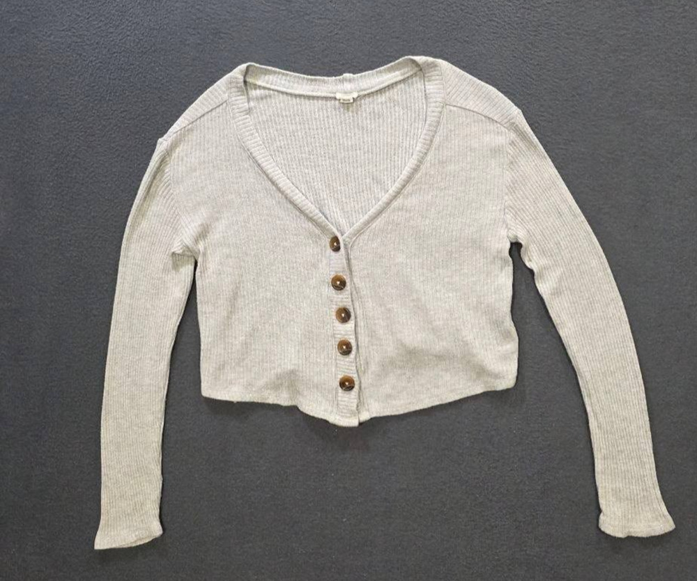 GARAGE Sweater Cardigan Y2K Cropped Knit Button Up V Neck Gray TP/XS A010555
